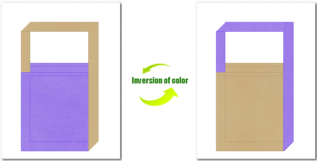 薄紫色とカーキ色の不織布ショルダーバッグのデザイン