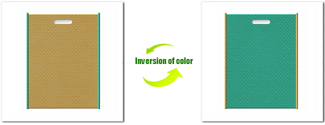 不織布小判抜き袋：Ｎｏ．２３ブラウンゴールドとＮｏ.３１ライムグリーンの組み合わせ