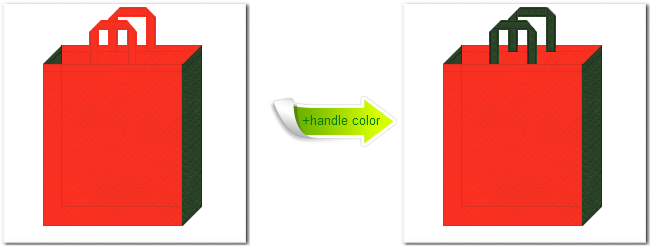 不織布No.１オレンジと不織布No.２７ダークグリーンの組み合わせのトートバッグ