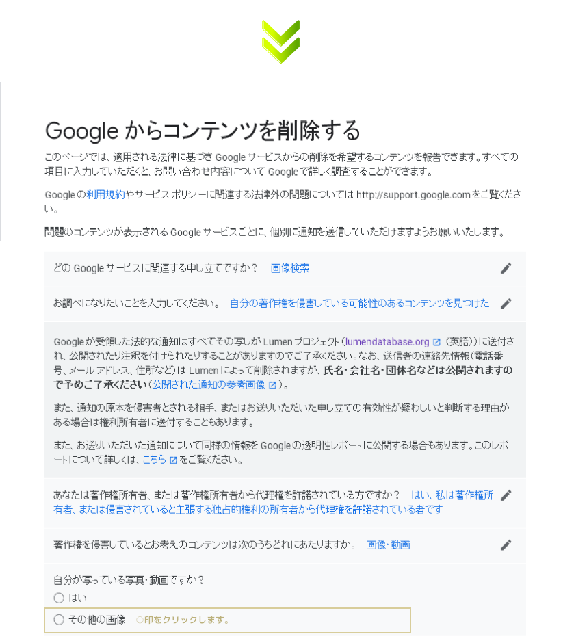 DMCAに基づいた対処・・・Googleからコンテンツを削除する依頼ページ.3