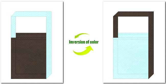 こげ茶色と水色の不織布ショルダーバッグのデザイン：ミントチョコレート風の配色です。