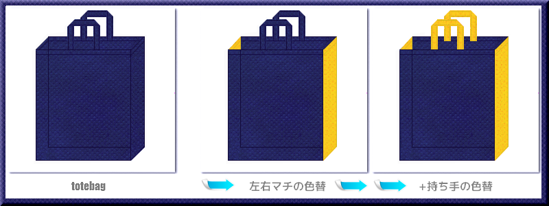 不織布トートバッグ：メイン不織布カラーNo.２４紺色+28色のコーデ