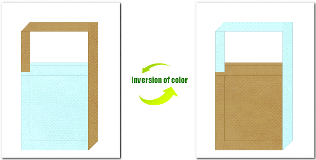 水色と金黄土色の不織布ショルダーバッグのデザイン：フェミニンなイメージにお奨めの配色です。