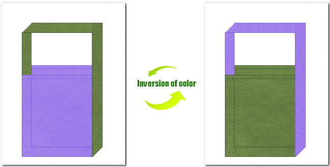 薄紫色と草色の不織布ショルダーバッグのデザイン