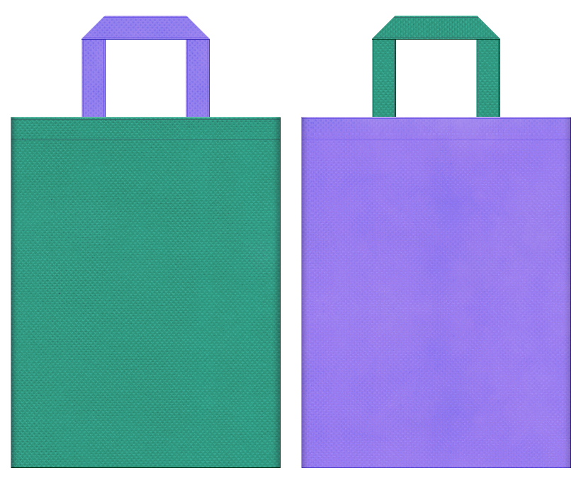 不織布バッグのカラーシミュレーション：青緑色と薄紫色の組み合わせ2種類