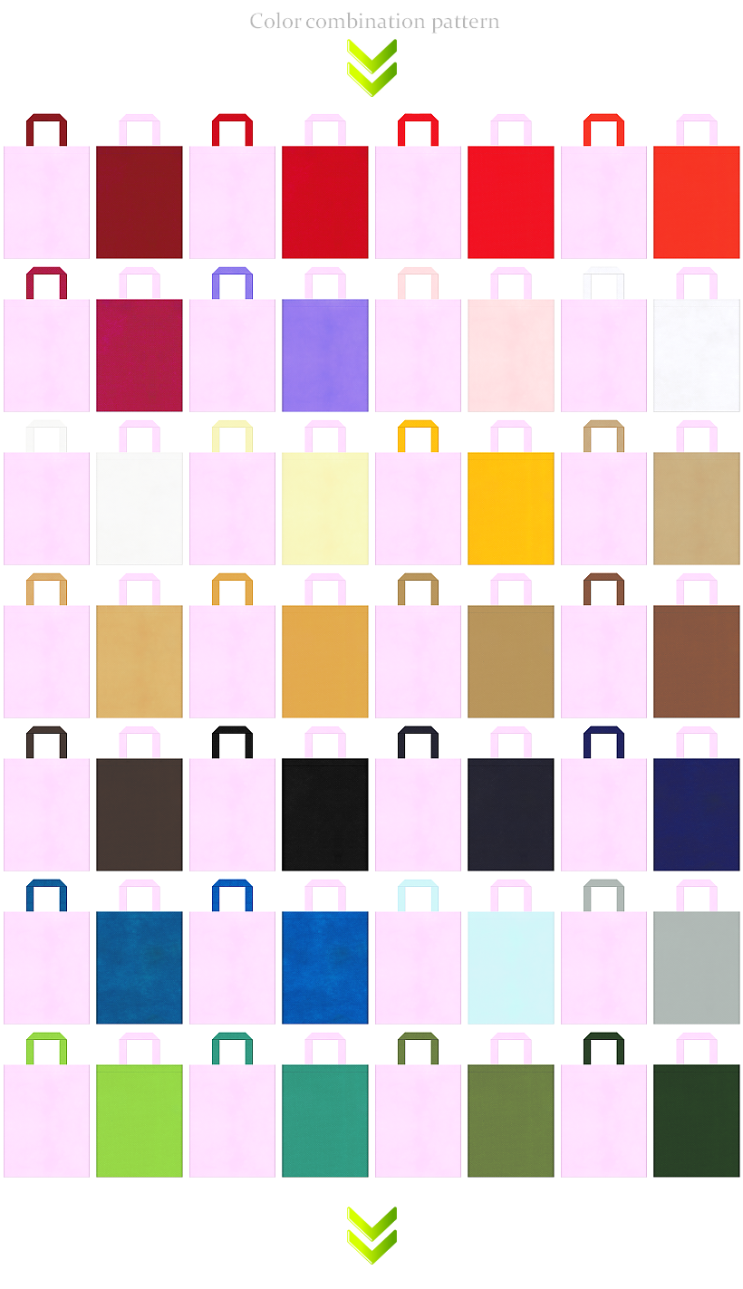 パステルカラー・ガーリーデザインにお奨めの不織布バッグデザイン：パステルピンク色のコーデ56例