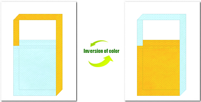 水色と黄色の不織布ショルダーバッグのデザイン：石鹸・シャンプー・バス用品の展示会用バッグにお奨めの配色です。