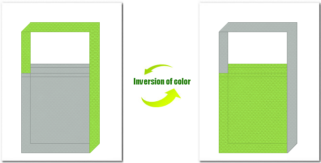 グレー色と黄緑色の不織布ショルダーバッグのデザイン：屋上緑化・壁面緑化の展示会用バッグにお奨めの配色です。