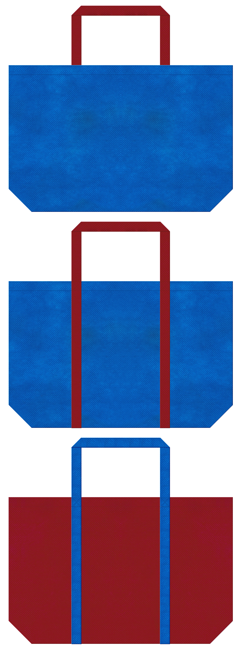 不織布トートバッグ　舟底タイプ　不織布カラーNo.２２スカイブルーとNo.２５ローズレッドの組み合わせ