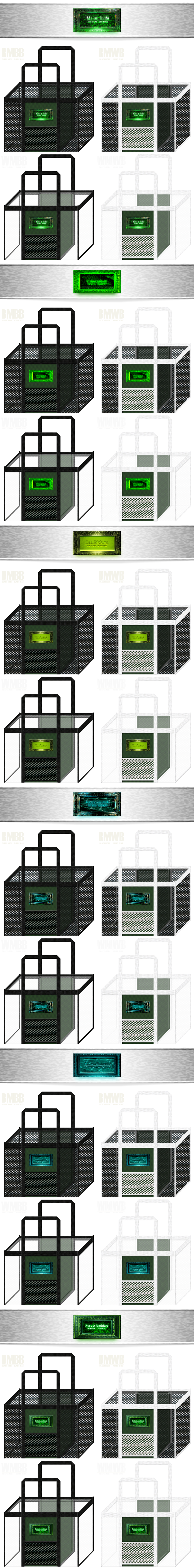 メロンソーダ。お茶、アクアリウム、森林浴のプロモーションに推しのメッシュバッグカラーシミュレーション：白黒メッシュと濃緑色不織布の組み合わせ。20260419