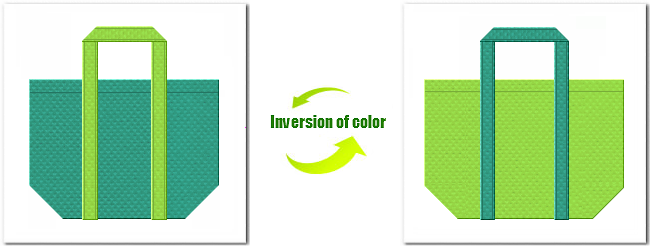不織布No.３１ライムグリーンと不織布No.３８ローングリーンの組み合わせのエコバッグ