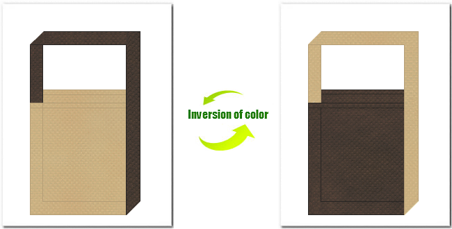 カーキ色とこげ茶色の不織布ショルダーバッグのデザイン：カフェ・ベーカリーのイメージにお奨めの配色です。