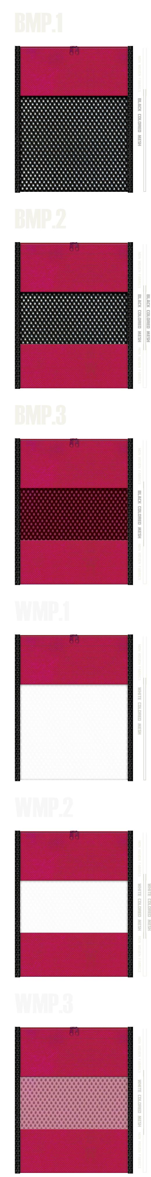 メッシュポーチのカラーシミュレーション：黒色・白色メッシュと濃ピンク色不織布の組み合わせ