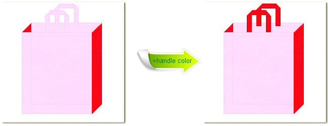 明るいピンク色の不織布と赤色の不織布のトートバッグ