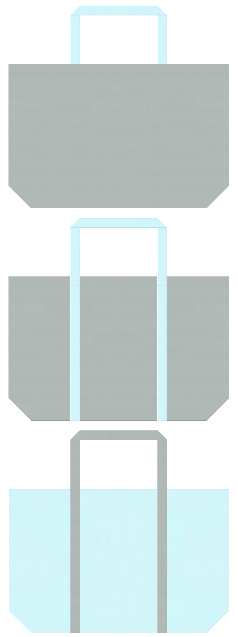 グレー色と水色の不織布エコバッグのデザイン。衣類乾燥機・クリーニング機材・水道設備の展示会用バッグにお奨めの配色です。