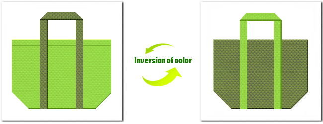不織布No.３８ローングリーンと不織布No.３４グラスグリーンの組み合わせのエコバッグ