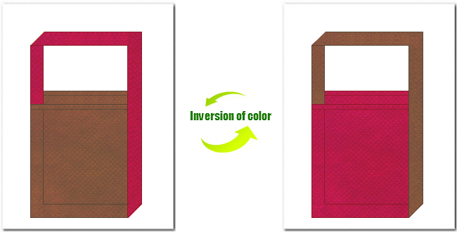 茶色と濃ピンク色の不織布ショルダーバッグのデザイン：南国イメージにお奨めの配色です。