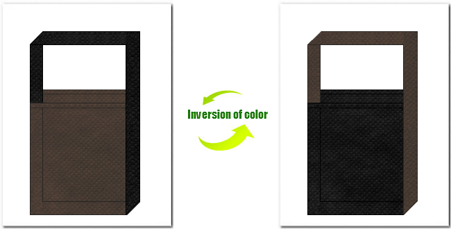 こげ茶色と黒色の不織布ショルダーバッグのデザイン：忍者のイメージにお奨めの配色です。