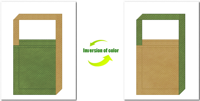 草色と金黄土色の不織布ショルダーバッグのデザイン：和風柄にお奨めです。