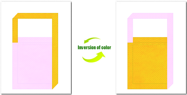 明ピンク色と黄色の不織布ショルダーバッグのデザイン