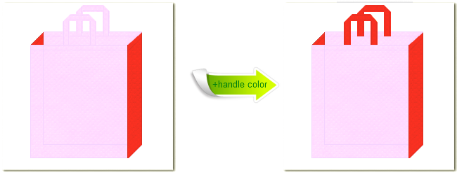 明るいピンク色の不織布とオレンジ色の不織布のトートバッグ
