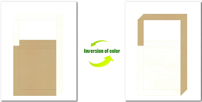 カーキ色とオフホワイトの不織布ショルダーバッグのデザイン