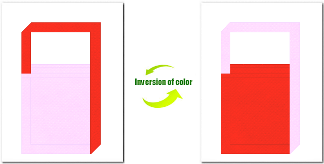明ピンク色とオレンジ色の不織布ショルダーバッグのデザイン