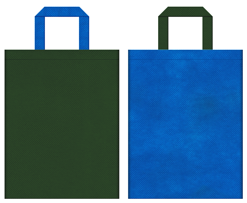 不織布バッグのデザイン：不織布カラーNo.２７ダークグリーンとNo.２２スカイブルーの組み合わせ