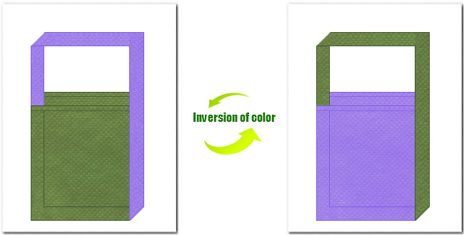 草色と薄紫色の不織布ショルダーバッグのデザイン：花菖蒲風の配色で、和風柄にお奨めです。