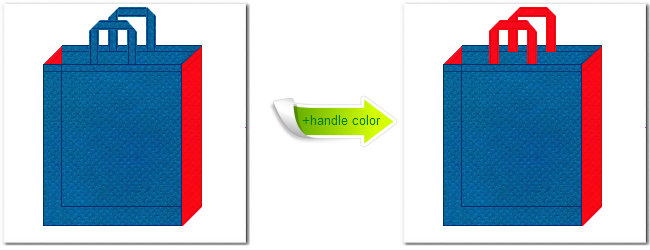 不織布No.２８スポルトブルーと不織布No.６カーマインレッドの組み合わせのトートバッグ