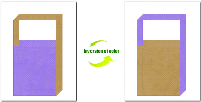 薄紫色と金黄土色の不織布ショルダーバッグのデザイン