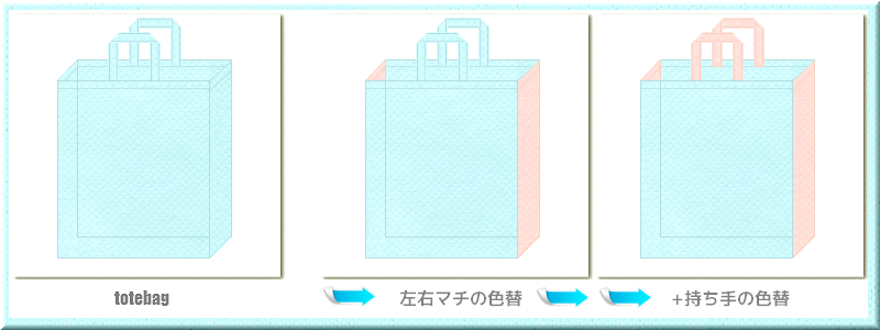 不織布トートバッグ：メイン不織布カラーNo.３０水色+28色のコーデ