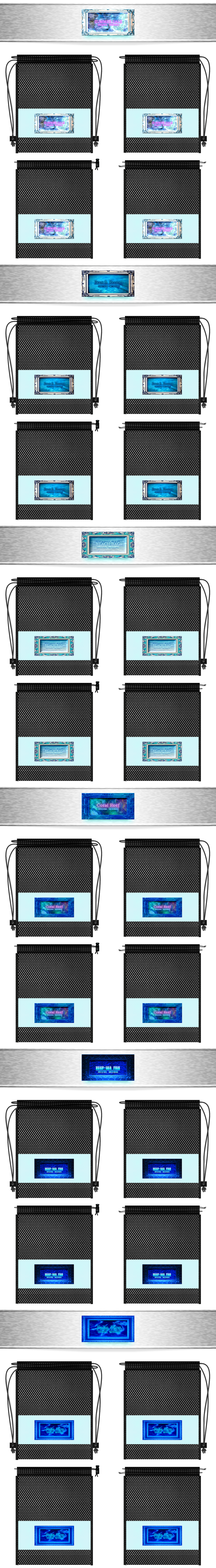 サマーセール、サマーイベントのプロモーションに推しのメッシュバッグカラーシミュレーション：黒色メッシュと水色不織布の組み合わせ。20260416