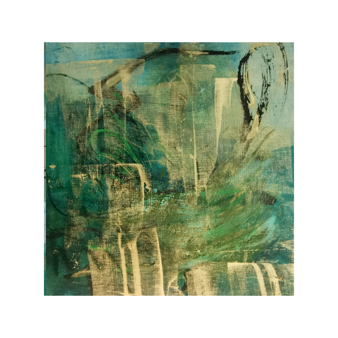 Green water fall, 25 x 25, mixed media on plywood/available from artleenakr@gmail.com 