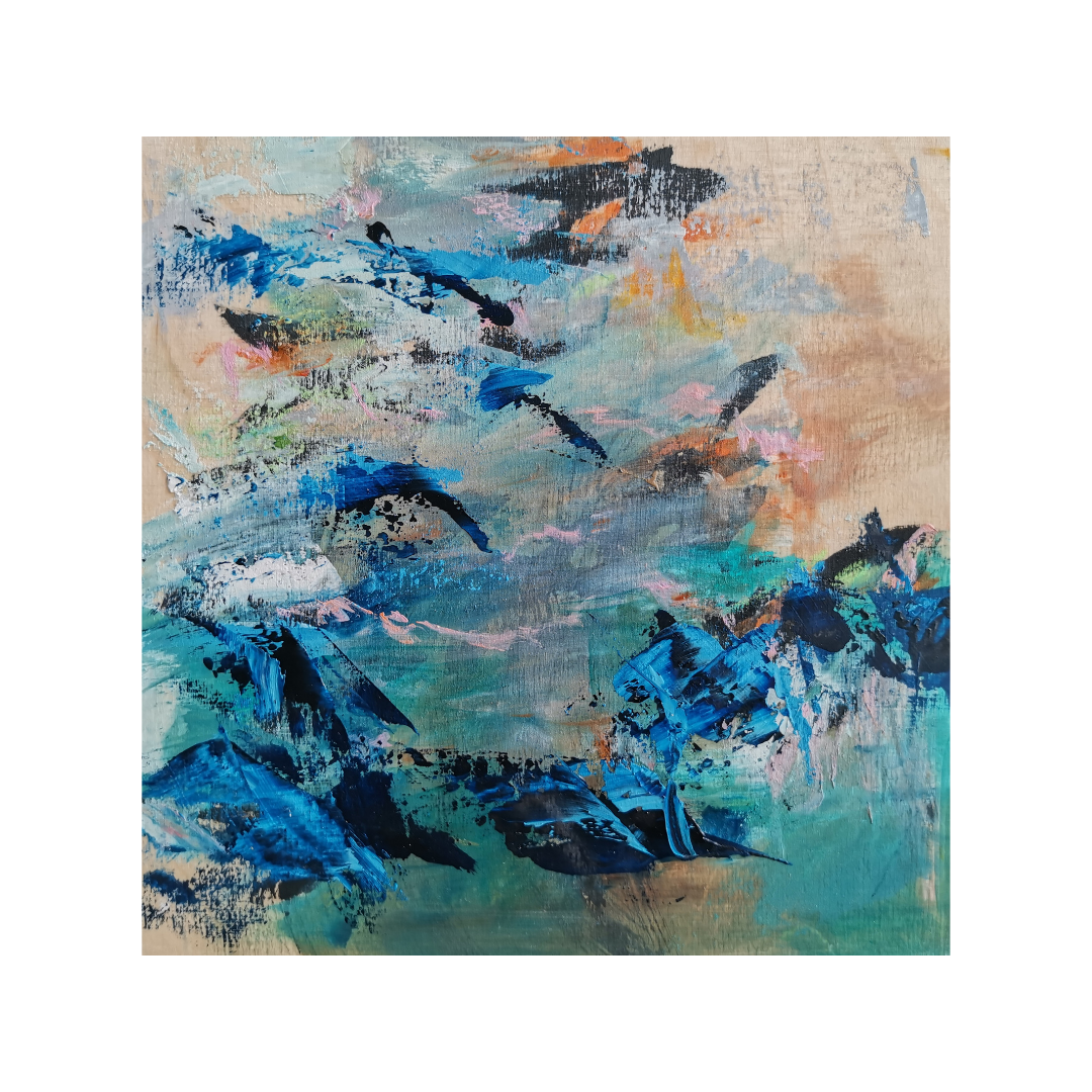 Towards the open sea, 25 x 25, mixed media on plywood  / private collection 