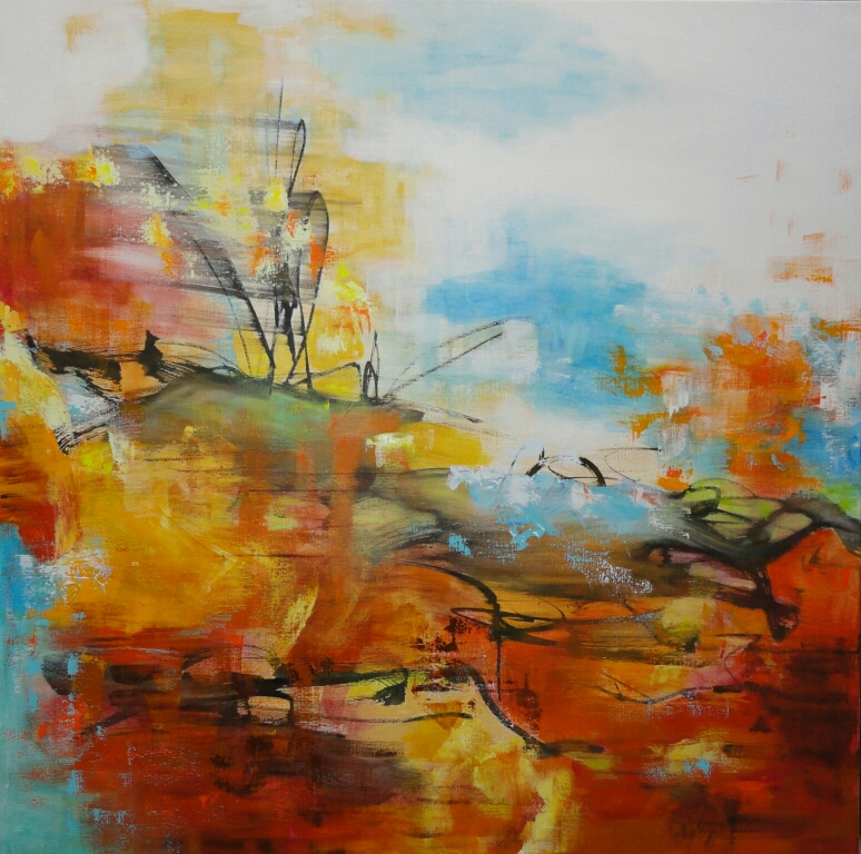 Ostrichs of Kalahari, 100 x 100, mixed media on canvas / private collection