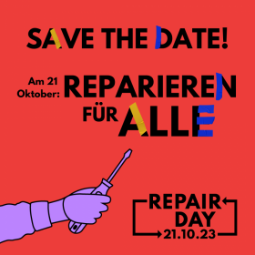 Reparieren für alle am 21. Oktober 2023, Repair Day, Save the Day, Plakat