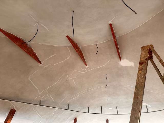 December 2023 - the hairline cracks in the ceiling are filled before painting