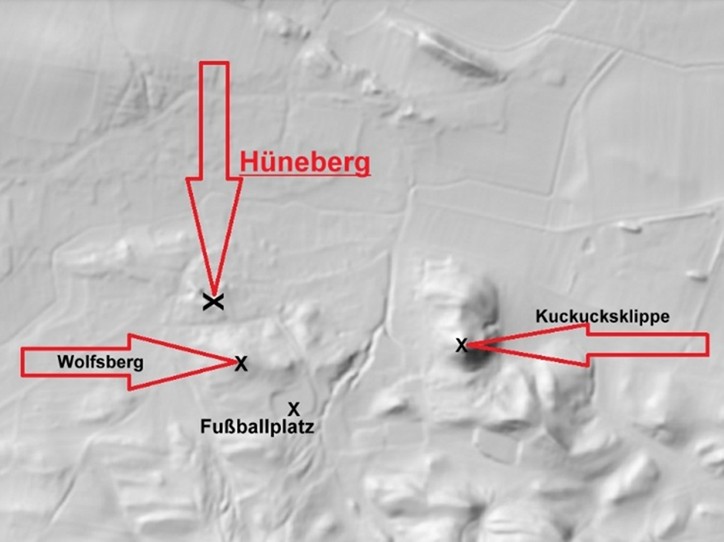 Die Lage des Hüneberges in dem südlichen Dorfteil. 