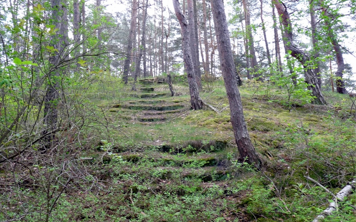 In der Rennbahn ist ein Berg mit Treppe für die Zuschauer