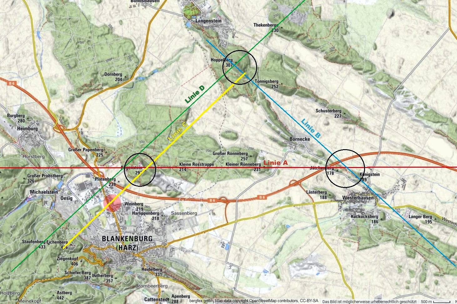 Die "Heiligen drei Berge": links der Regenstein, rechts der Königstein, oben der  Hoppelberg