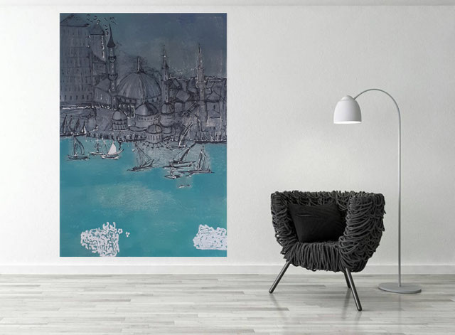 Istanbul Wandbild Nostalgie Türkis Malerei Serpil Sögüt Krefeld