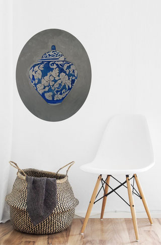 Vasen Bild mit chinesisches Motiv Blau Weiß handgemalt Serpil Sögüt Krefeld Fischeln 