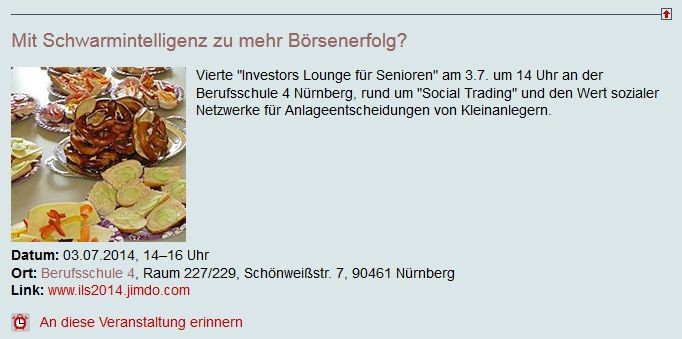 Veranstaltungshinweis auf dem Nürnberger Kultur- und Bildungsserver Kubiss.de (Screenshot vom 01.07.2014)