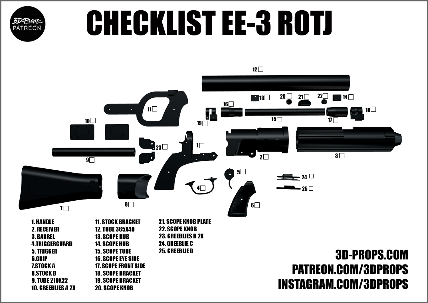 EE-3 ROTJ 3D FILES 3D-PROPS Blasters for display and cosplay.