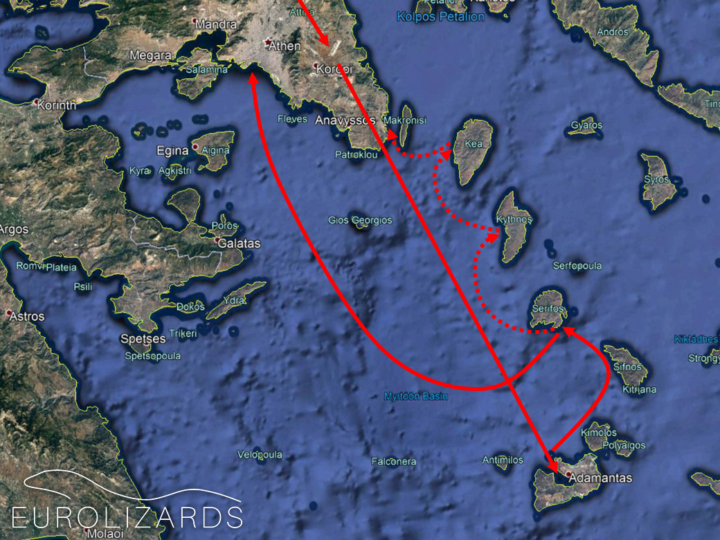 The trip schedule: dashed line = our plans; continuous line = the reality