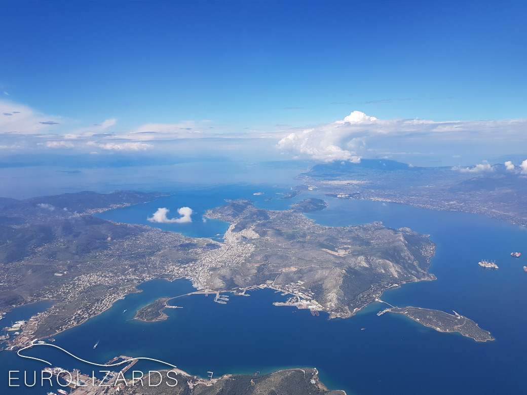 Back to Greece! Approaching Athens airport: view to Salamis island