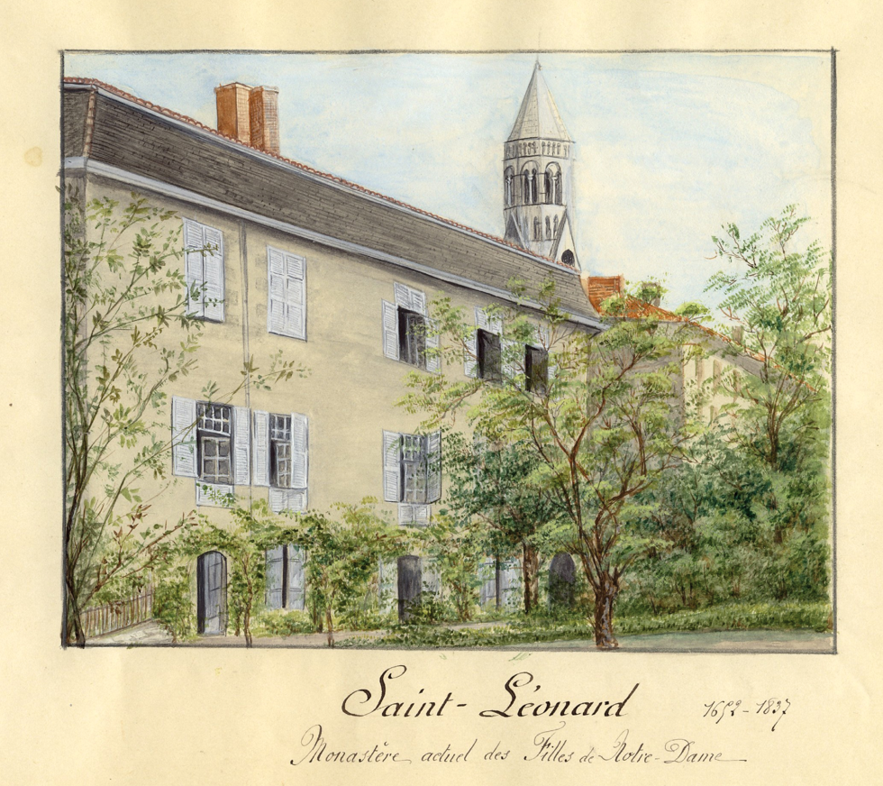Une des maisons de la rue Daniel-Lamazière utilisée par la congrégation des Filles-de-Notre-Dame (en plus du couvent voisin) - Dessin 1837 - Collection particulière - CSSL