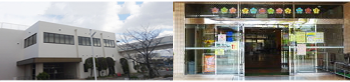 mayヨーガの開催場所の寝屋川市立エスポアールの外観と正面玄関の写真