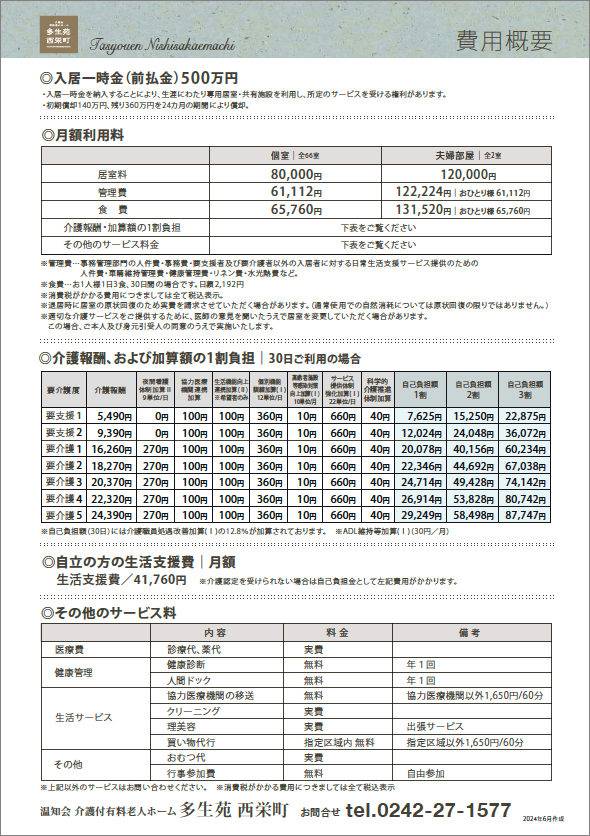 多生苑西栄町費用概要